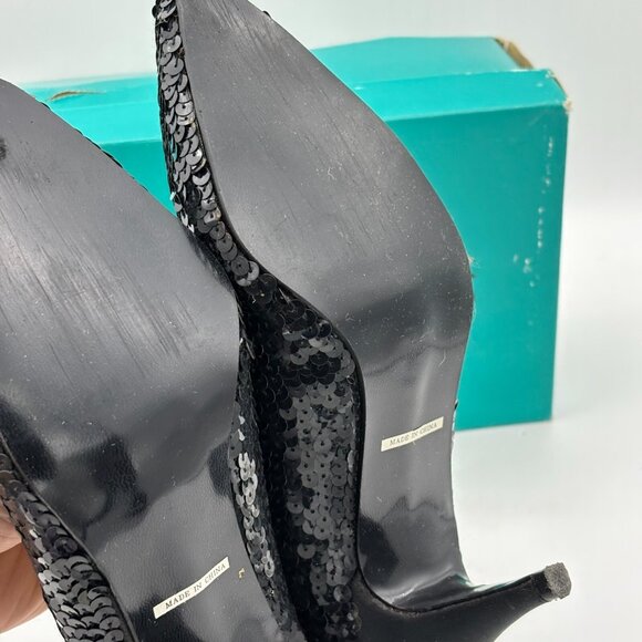 Vintage Black Pumps Sequin HL Steppers Solid Closed Toe Prom Dance Party 1990s 6 - Picture 8 of 9